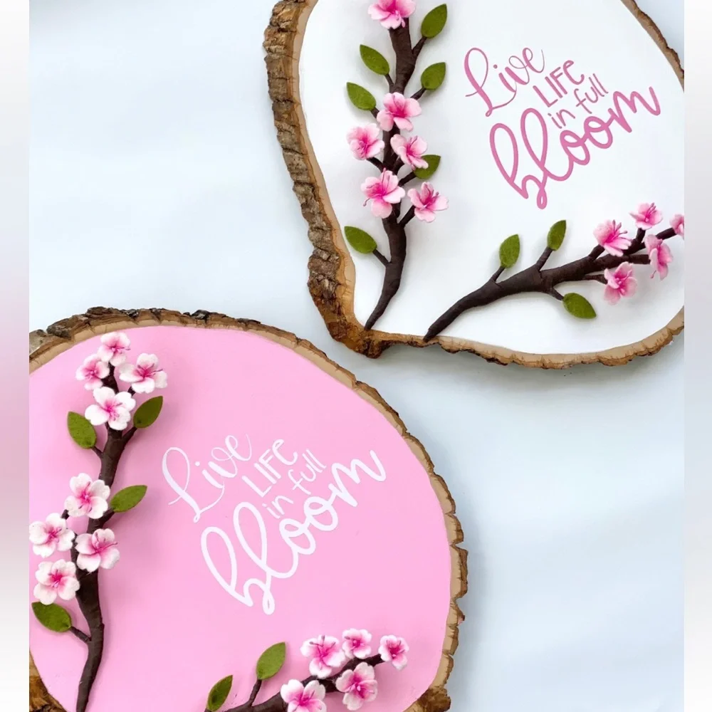 White Background With Pink Cherry Blossoms/Live Life in Full Bloom Wall Art - Picture 2 of 3
